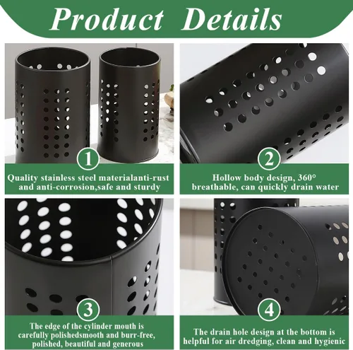 Miniatura 7 de Evanda Soporte para utensilios de cocina para encimera, paquete de 2, organizador de utensilios de acero inoxidable negro, organizador elegante