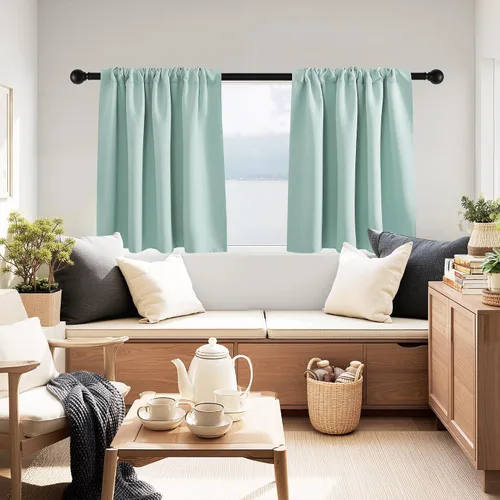 Miniatura 7 de PONY DANCE - Cortinas opacas pequeñas azul aguamarina para cocina, sobre fregadero, para caravana, con aislamiento térmico y bolsillo para barra, 2