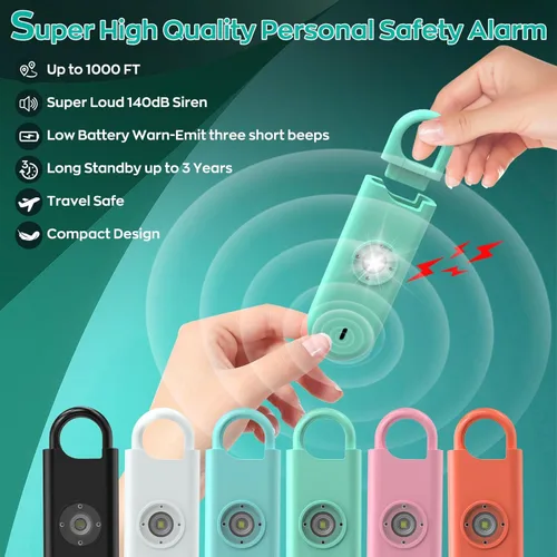 Miniatura 3 de Fauxomor Alarma de Seguridad Personal de 140dB para Mujeres, Paquete de 9 Alarmas de Protección Seguras Llavero con Luz Estroboscópica y Aviso