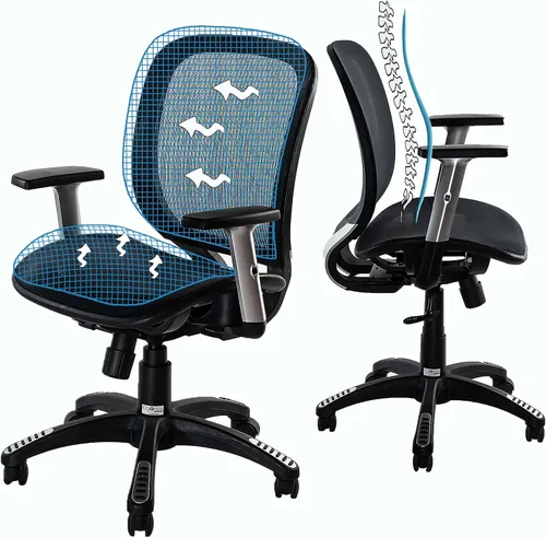 Miniatura 7 de Silla de oficina ergonómica, silla de oficina, soporte lumbar, silla de oficina de malla con respaldo medio con reposabrazos ajustables, silla