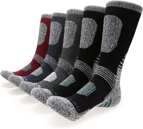 MIRMARU Calcetines de senderismo para hombre, 5 pares de calcetines de senderismo, multirendimiento, que absorbe la humedad, deportes al aire libre,