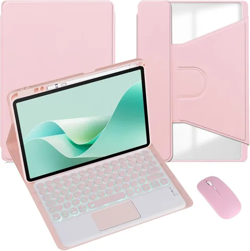 Miniatura 34 de Funda para tableta Samsung Galaxy Tab A8 de 10.5 pulgadas, teclado redondo inalámbrico desmontable Bluetooth, cubierta trasera transparente