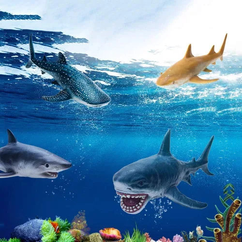 Miniatura 5 de Gemini&Genius Juguetes de Tiburón Ballena y Tiburón Martillo, Figuras de Acción de Animales Marinos del Océano, Conjunto de Juguetes