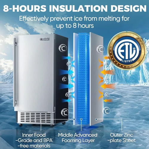 Miniatura 9 de Coolski Máquina de Hielo Comercial Bajo Mostrador de 15" de Ancho, 80 LBS/Día de Acero Inoxidable Incorporada e Independiente con Filtro de Agua