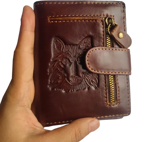 Miniatura 49 de Hombres Cool Eagle Wolf Caballo Totem Cuero Vaca Vertical Cartera Cremallera Multi-tarjeta Titular, Tótem de caballo, Minimalista