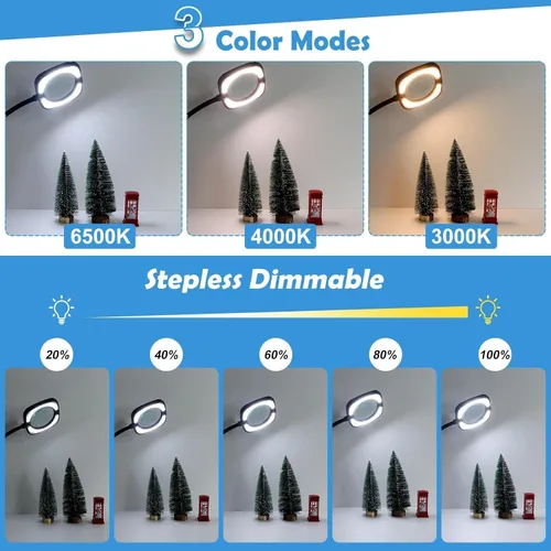 Miniatura 5 de Lupa de piso grande 10X con luz y soporte, 56 LED flexible de cuello de cisne, lupas iluminadas manos libres para trabajo cercano, costura