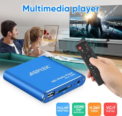 Miniatura 3 de Reproductor multimedia HDMI con un adaptador de corriente más, mini reproductor MP4 Full HD Ultra HDMI azul de 1080p para MKV/RM/ MP4/AVI, etc.