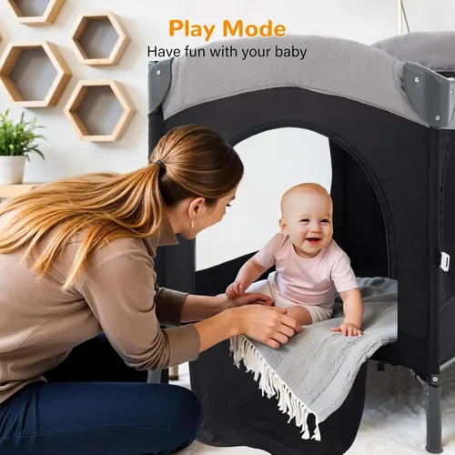 Miniatura 4 de Soobaby Cuna de bebé 5 en 1, cuna de noche, paquete y juega con moisés y cambiador, caja de música portátil de viaje, cuna de viaje portátil