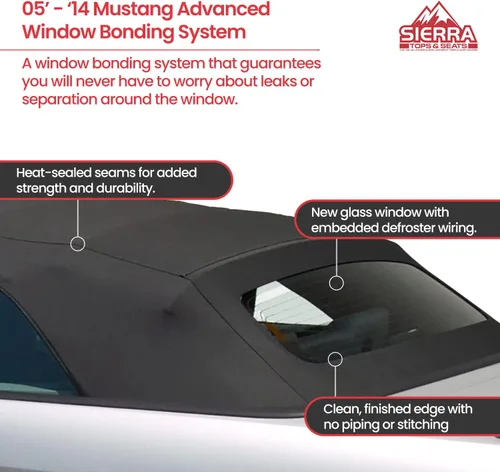 Miniatura 6 de Sierra Auto Tops - Tapa blanda convertible de repuesto para modelos Ford Mustang GT, Shelby, GT500 2005-2014. Vinilo de tela de vela de alta Negro
