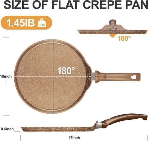 Miniatura 6 de Innerwell - Sartén antiadherente para crepes, sartén plana con revestimiento de granito para dosa, tawa y tortillas, de 10 pulgadas, parrilla
