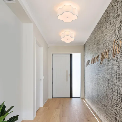 Miniatura 4 de Lámpara de techo semiempotrada, moderna lámpara cercana al techo con pantalla de tambor de tela blanca crema para guardería, habitación de niños