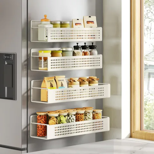 SONGMICS Estante magnético fuerte para especias para refrigerador, juego de 4, 2 estantes magnéticos Kichen grandes y 2 pequeños para microondas,