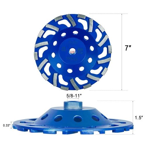 Miniatura 2 de SALI 2 piezas ruedas de esmerilado de concreto de 7 pulgadas, 20 segmentos de diamante Turbo, eje 5/8-11, rueda de esmerilado de diamante apta