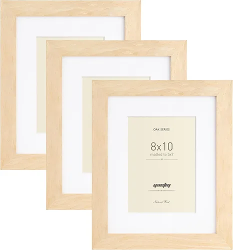 Yaetm - Portarretratos de 8 x 10 pulgadas de madera de roble con paspartú para fotos de 5 x 7, moldura ancha, juego de 3 marcos de 8 x 10 pulgadas