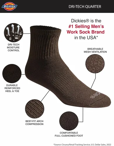 Miniatura 32 de Dickies Calcetines Dri-Tech para hombre con control de humedad, disponibles en tallas M-XXL (6, 12, 18 pares)