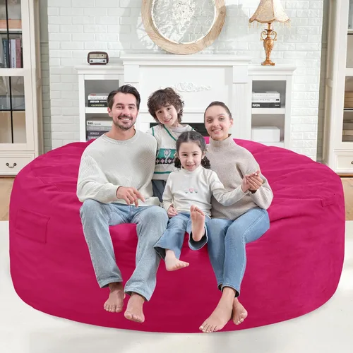 Miniatura 220 de Puf de 5 pies, puf grande con relleno de espuma viscoelástica, sofá puff esponjoso con funda de terciopelo holandés, puf redondo para sala de estar