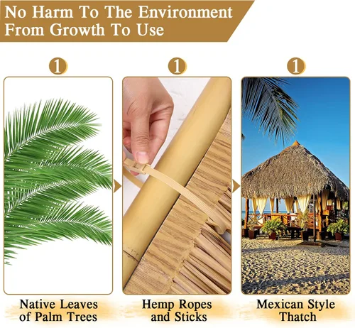 Miniatura 4 de Rollo de paja de palma, rollo de paja de palma, paneles de techo de paja estilo mexicano, techos de paja de tiki hut palapa, césped ciego de pato