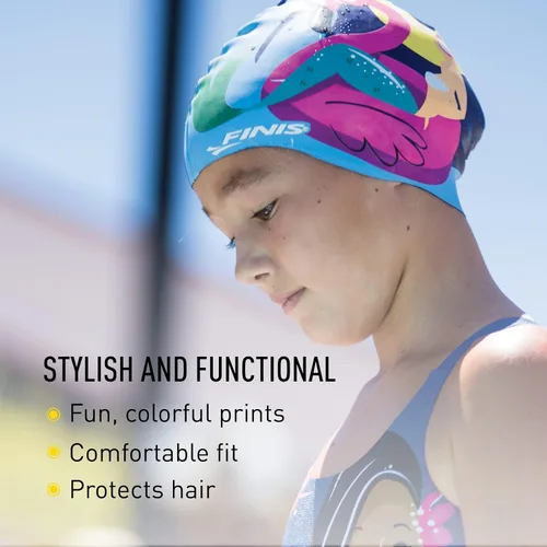 Miniatura 3 de FINIS Gorra de silicona de sirena, divertido gorro de natación para niños con un ajuste universal, gorra de natación 100% de silicona con borde
