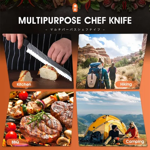 Miniatura 8 de ROCOCO Cuchillo afilado para pan dentado, cortador de pan, cuchillo cortador de carne, cuchillo para el hogar, cocina, 7.4 pulgadas, cumpleaños