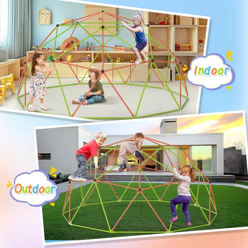 Miniatura 8 de BODIOO Cúpula de escalada de 10 pies con hamaca y columpio, gimnasio de selva para niños y niñas, soporta hasta 1000 libras, juego de metal