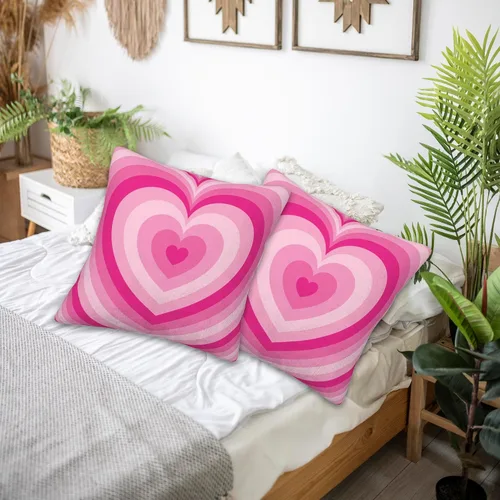 Miniatura 6 de Juego de 2 fundas de almohada decorativas con forma de corazón rosa de 18 x 18 pulgadas, fundas de almohada cuadradas suaves y decorativas