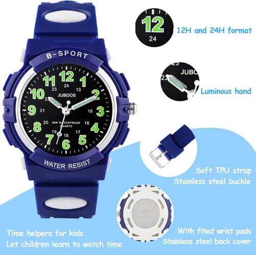 Miniatura 4 de Juboos Reloj analógico para niños, reloj de cuarzo impermeable para niños de 5 a 18 años, para enseñar deportes al aire libre, regalos para niños