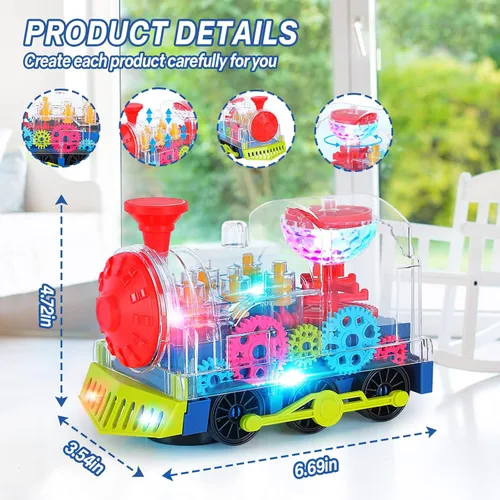 Miniatura 6 de Juguetes de tren iluminado para niños pequeños, juguetes sensoriales interactivos para autismo con engranajes móviles coloridos, música y luz LED