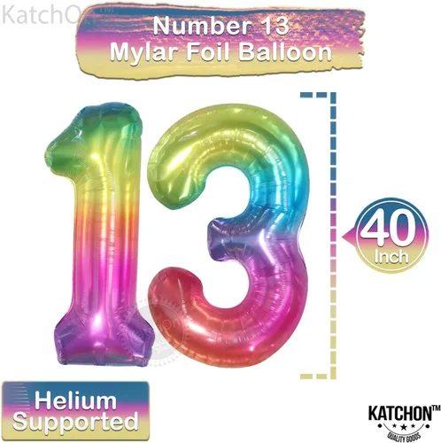 Miniatura 4 de KatchOn, Globo gigante arcoíris número 13 – 40 pulgadas Globos de cumpleaños 13 Decoraciones de cumpleaños 13 para niñas Globos de números