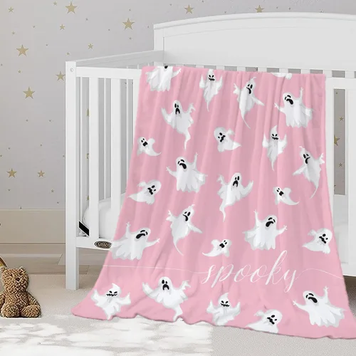 Miniatura 19 de YeeJu Manta de Halloween pequeña de fantasma espeluznante negro, manta de Halloween para bebé, manta acogedora suave y ligera de felpa de forro