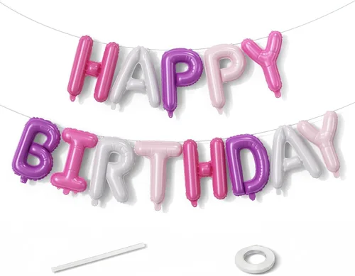 Miniatura 20 de Cartel plateado de feliz cumpleaños – Globos de letras de papel de aluminio de Mylar de 16 pulgadas con cinta, globos autoinflables para mujeres