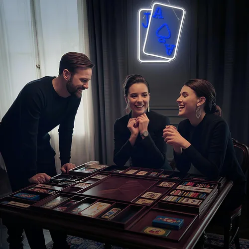 Miniatura 3 de Letreros de Neón de Cartas de Juego para Decoración de Pared Póquer Adolescentes Luz LED Neón Azul Blanco Letrero de Luz USB para Dormitorio Casino