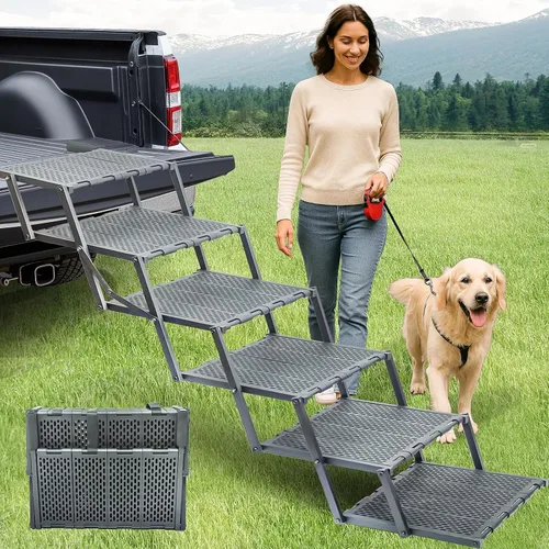 Rampa para perros para automóvil, SUV y camión, escaleras portátiles para mascotas con superficie antideslizante y fácil de limpiar, escalón