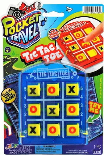 JA-RU Mini juegos de mesa clásicos portátiles de Tic Tac Toe (paquete de 1) para niños. Juegos de viaje de tamaño pequeño. Relleno de calcetín para