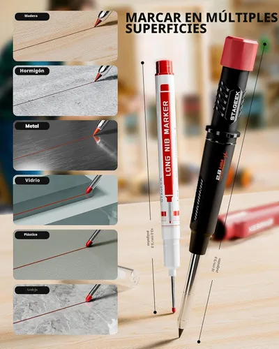 Miniatura 2 de STAGEEK Lápiz de carpintero con sacapuntas, lápices mecánicos de carpintero con 19 repuestos, lápiz de construcción, herramientas de carpintería
