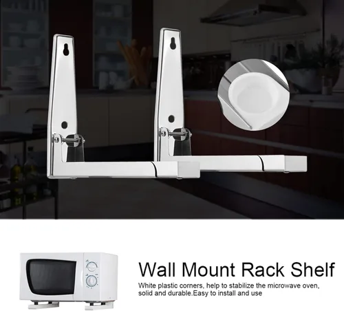 Miniatura 7 de Soporte de pared para estante, soporte universal de acero inoxidable para microondas, estante plegable ajustable y resistente, para accesorios
