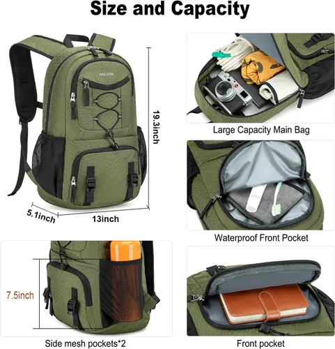 Miniatura 3 de Nerlion - Mochila ligera plegable de 35L para senderismo, mochila de viaje para hombres y mujeres, impermeable, para acampar al aire libre, mochila