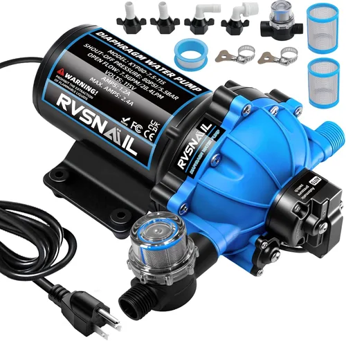 Bomba de agua dulce de diafragma de 5 cámaras de 110 V, 7.5 GPM, 80 PSI, bomba de refuerzo autocebante con interruptor de presión resistente y