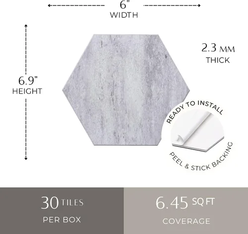 Miniatura 3 de Avant Decor 30 azulejos Textura de piedra hexagonal compuesta de piedra Pelar y pegar cocina en muro para pegar en la pared, fácil instalación