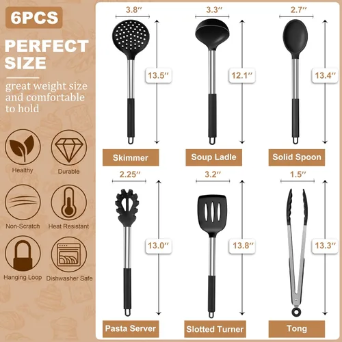 Miniatura 2 de LIANYU Juego de utensilios de cocina de 6 piezas, juego de utensilios de cocina de silicona para utensilios de cocina antiadherentes, utensilios