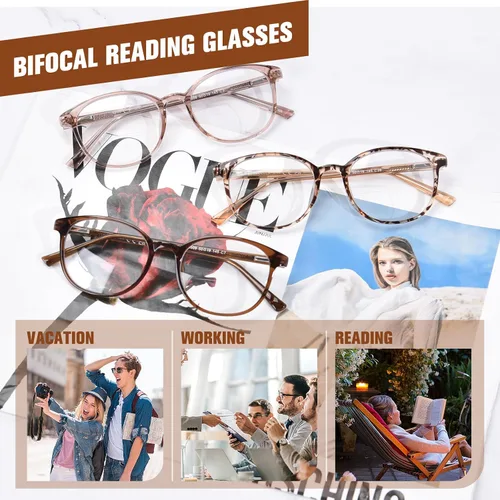 Miniatura 3 de Gafas de lectura bifocales para mujer, lentes TR90 redondos transparentes con bloqueo de luz azul para computadora con bisagra de resorte
