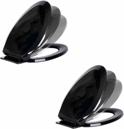 Miniatura 12 de Renovators Supply Manufacturing Asiento de inodoro alargado de plástico negro con cierre suave y silencioso, tapa de cierre silencioso, asiento