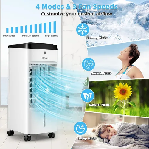 Miniatura 2 de COSTWAY Enfriador de aire evaporativo, 3 en 1 portátil, silencioso y humidificador con control remoto, 4 modos, oscilación de 70°, temporizador