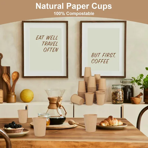 Miniatura 7 de Vasos desechables, paquete de 100 vasos de papel Kraft de 8 onzas, tazas de café de papel, vasos desechables de 8 onzas para bebidas calientes