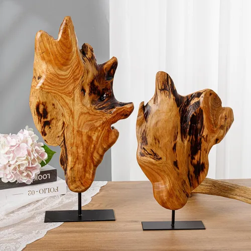 Miniatura 6 de Escultura irregular de madera de raíz tallada a mano, escultura abstracta de pie para decoración del hogar, estatua de mesa con borde natural