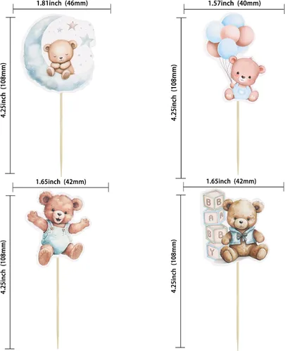 Miniatura 2 de Gyufise 32 Piezas Decoraciones para Cupcakes de Oso de Baby Shower Luna Oso Bebé Decoraciones de Pastel de Baby Shower Tema de Animales de la Selva