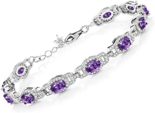 Gem Stone King 7-14 Cttw Oval Gemstone Birthstone Tennis Bracelet For Women | 925 Sterling Silver | Oval 6X4MM | 7 Inch With 1 Inch Extender | Fine