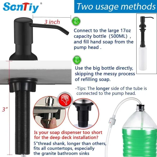 Miniatura 7 de Dispensador de jabón integrado para fregadero de cocina, dispensador de jabón de cocina, juego de bomba de acero inoxidable para jabón o loción