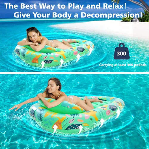 Miniatura 2 de Paquete de 2 flotadores de piscina para adultos, 72 x 42 pulgadas, tamaño ultra con reposacabezas, agujeros de enfriamiento, tapetes gigantes