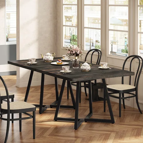 Miniatura 22 de Tribesigns Mesa de comedor cuadrada para 2, mesa de comedor industrial de 31.5 pulgadas con base de metal, mesa de cocina para comedor, espacio