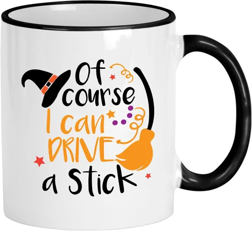 Casitika Regalos de bruja. Taza de bruja con temática de Halloween. Por supuesto que puedo conducir un palo de 11 oz taza de juego de palabras para